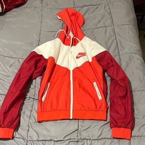 Nike Colorblock Hooded Windbreaker in Red, White & Burgundy